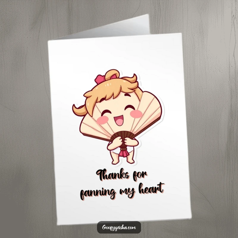 Funny Free Printable Thank You Card featuring a smiling fan character with a cheerful flourish, expressing gratitude with personality.