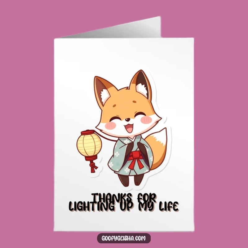 Free Printable Thank You Card: Fox Yukata Lantern, Express Gratitude Hilariously