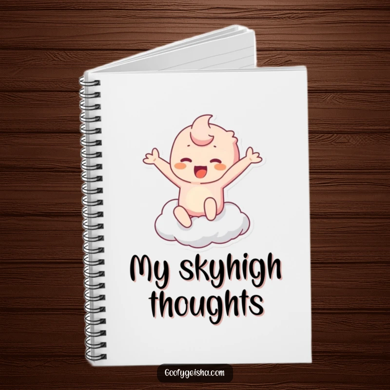 Funny Kawaii Notebook: Character leaping to touch a cloud, inspiring joyful note-taking. Great funny gift.