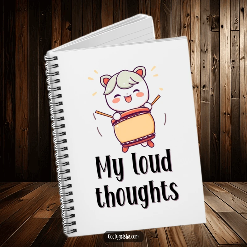 Funny Kawaii character Taiko drum notebook, perfect for jotting down ideas with energetic character and musical fun.