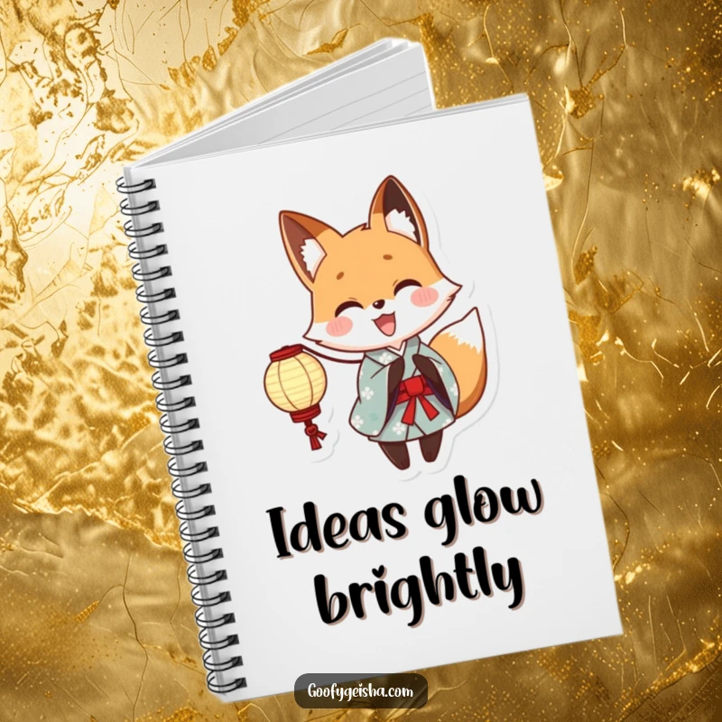 Funny Yukata Fox Notebook: Adorable anime fox character in a yukata holding a paper lantern, perfect for journaling, note-taking, and creative writing fun.