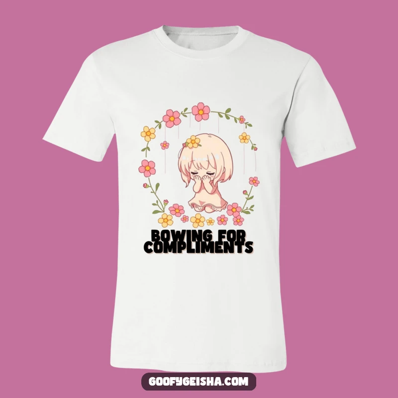 Funny Dramatic Bow T-Shirt: Flowery Character's Gratitude, Ideal Funny Gift