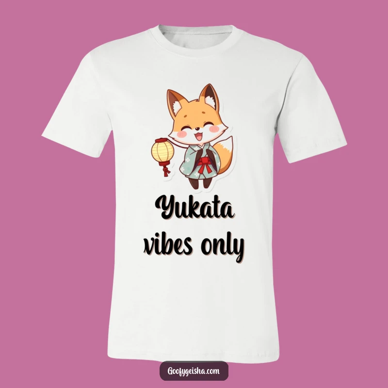Funny Yukata Fox Tee: Cute Anime Character in Festive Attire Makes an Awesome Funny Gift