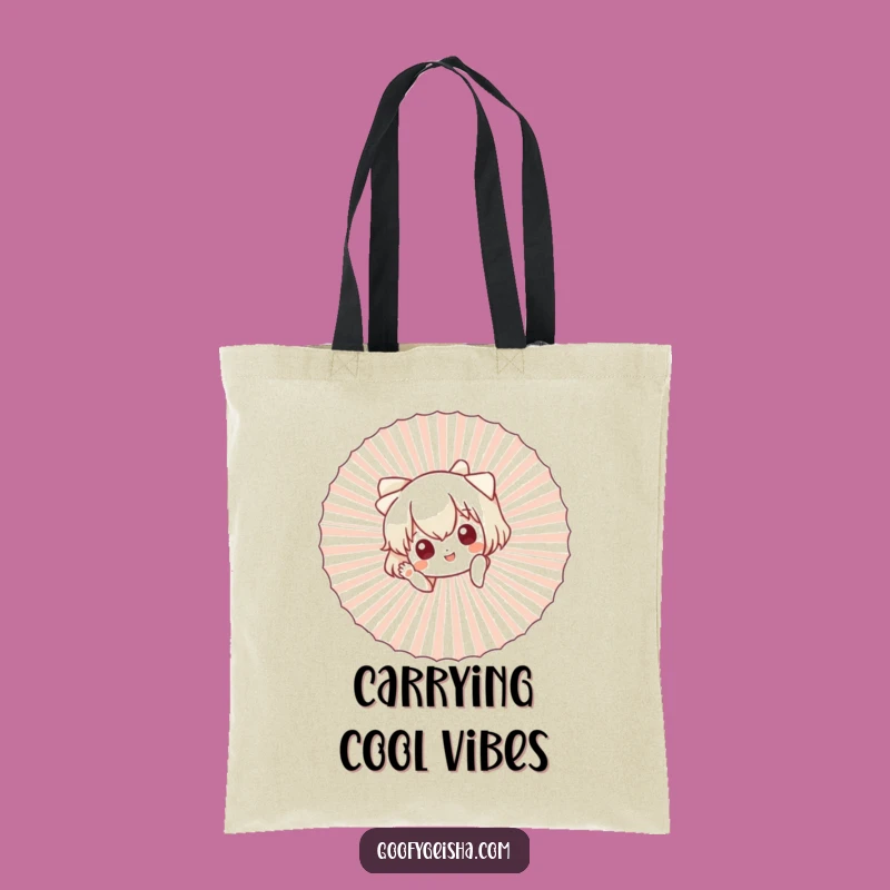 Funny Peeking Character Tote Bag Cute Waving Shopping Gift