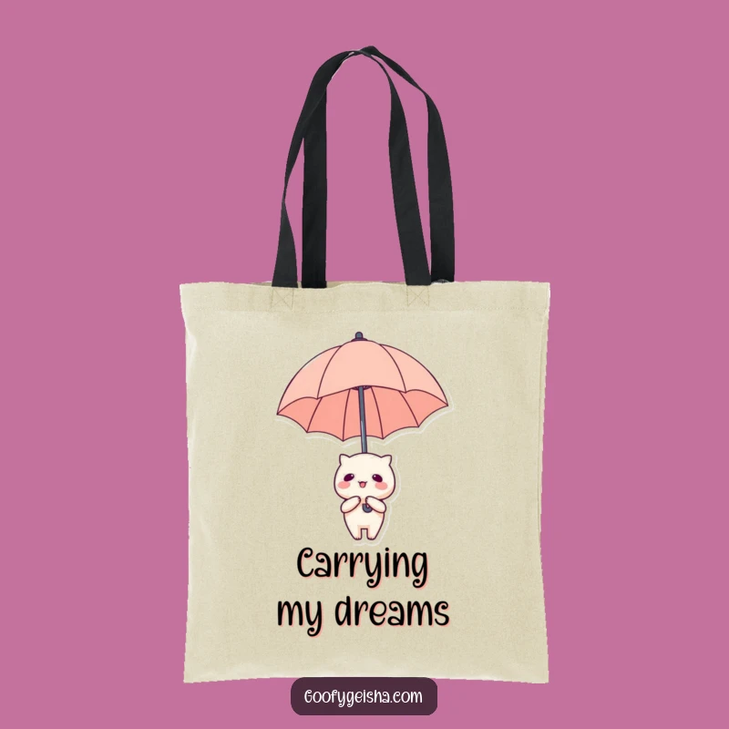 Funny Kawaii Tote Bag: Floating Umbrella Illustration - Carry Your Dreams in Style