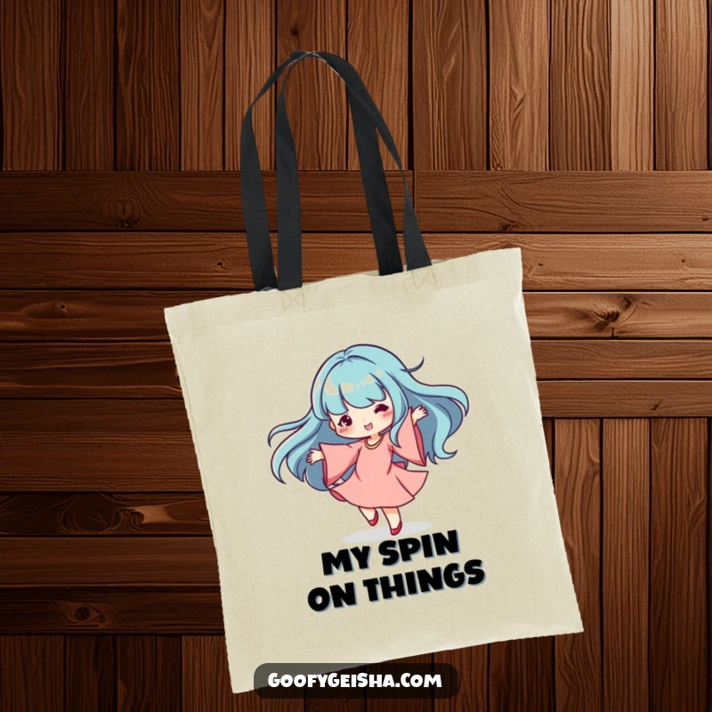Funny Kawaii Tote Bag: Dancing character spinning gracefully with flowing sleeves, perfect for carrying essentials with a dose of funny rhythm.